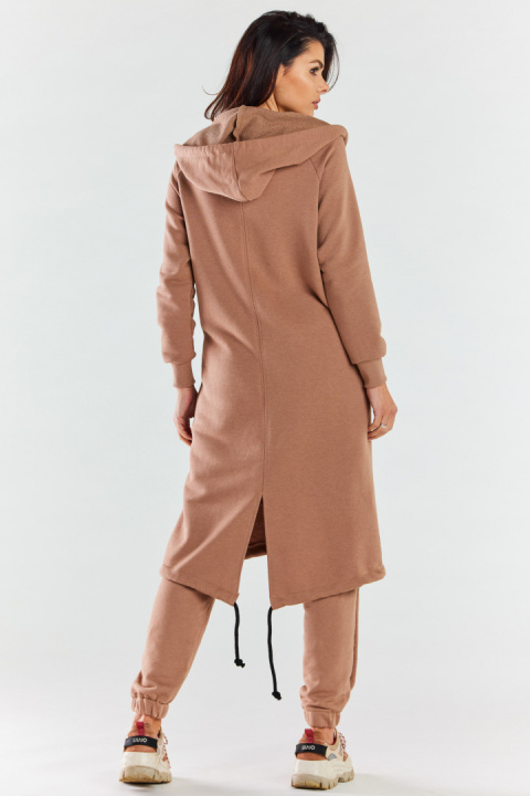 Bluza damska długa z kapturem dresowa rozpinana bawełna beżowa M278 Bluza damska długa z kapturem dresowa rozpinana bawełna beżowa M278