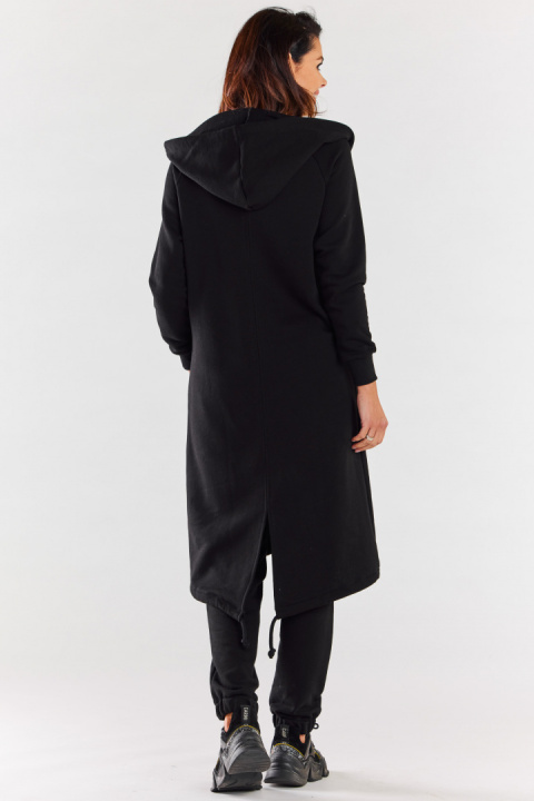 Bluza damska długa z kapturem dresowa rozpinana bawełna czarna M278 Bluza damska długa z kapturem dresowa rozpinana bawełna czarna M278