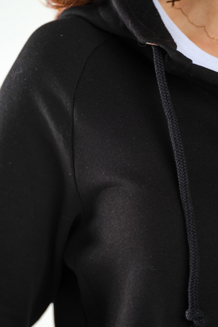 Bluza damska długa z kapturem dresowa rozpinana bawełna czarna M278