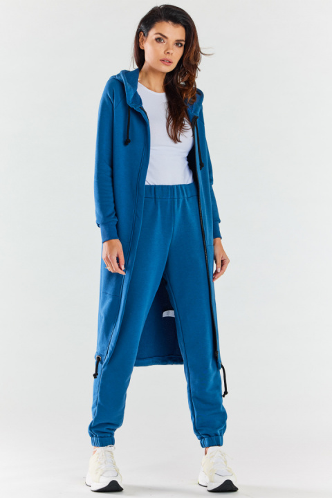 Bluza damska długa z kapturem dresowa rozpinana bawełna niebieska M278 Bluza damska długa z kapturem dresowa rozpinana bawełna niebieska M278