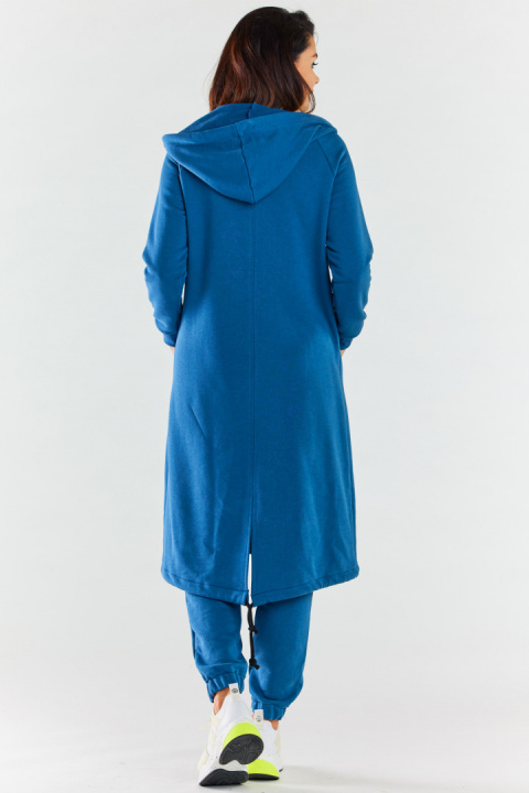 Bluza damska długa z kapturem dresowa rozpinana bawełna niebieska M278 Bluza damska długa z kapturem dresowa rozpinana bawełna niebieska M278