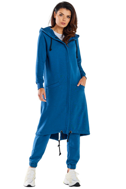 Bluza damska długa z kapturem dresowa rozpinana bawełna niebieska M278 Bluza damska długa z kapturem dresowa rozpinana bawełna niebieska M278