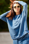 Bluza damska dresowa luźna bawełniana niebieska M276