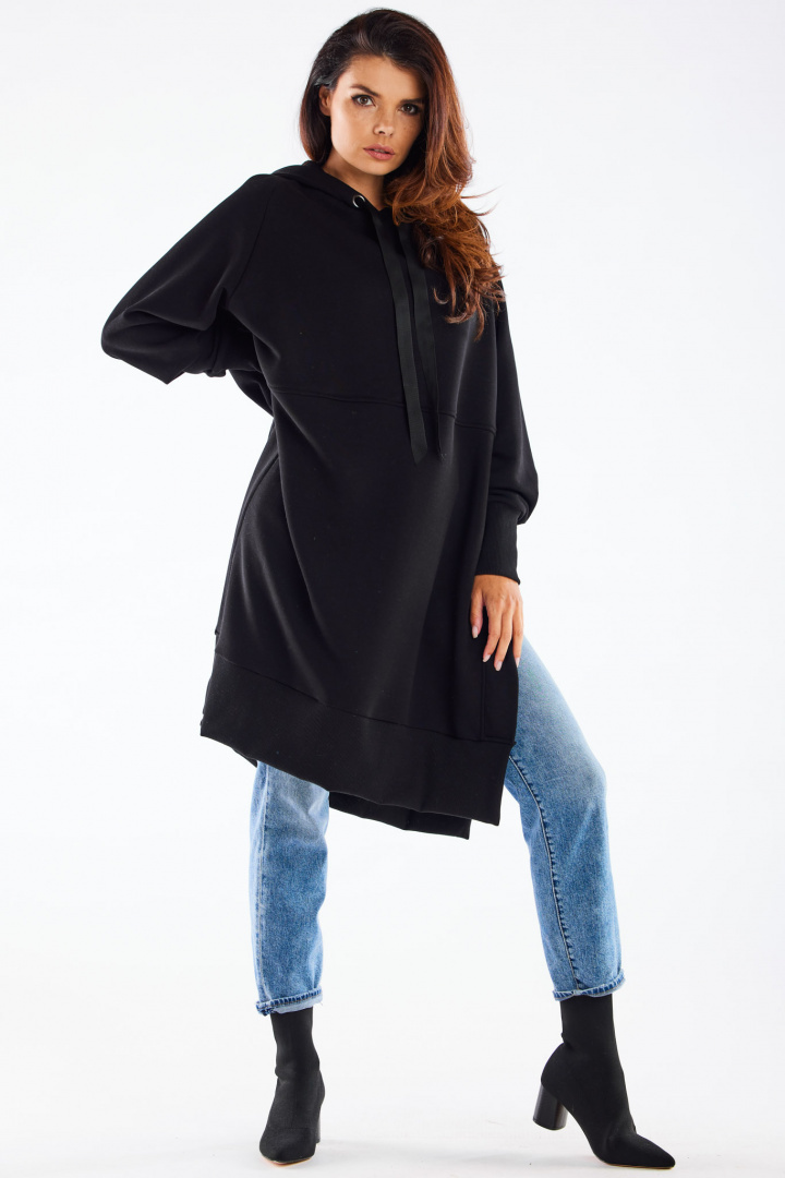 Bluza damska oversize z kapturem długa bawełniana czarna M279 Bluza damska oversize z kapturem długa bawełniana czarna M279