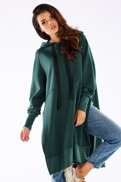Bluza damska oversize z kapturem długa bawełniana zielona M279 Bluza damska oversize z kapturem długa bawełniana zielona M279