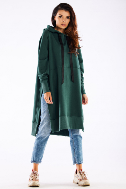Bluza damska oversize z kapturem długa bawełniana zielona M279 Bluza damska oversize z kapturem długa bawełniana zielona M279