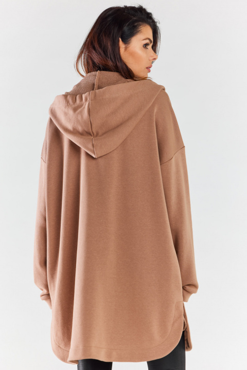 Bluza damska oversize z kapturem rozpinana bawełniana beżowa M281 Bluza damska oversize z kapturem rozpinana bawełniana beżowa M281