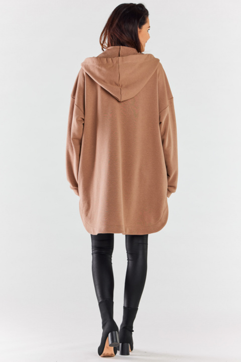 Bluza damska oversize z kapturem rozpinana bawełniana beżowa M281 Bluza damska oversize z kapturem rozpinana bawełniana beżowa M281