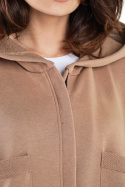 Bluza damska oversize z kapturem rozpinana bawełniana beżowa M281
