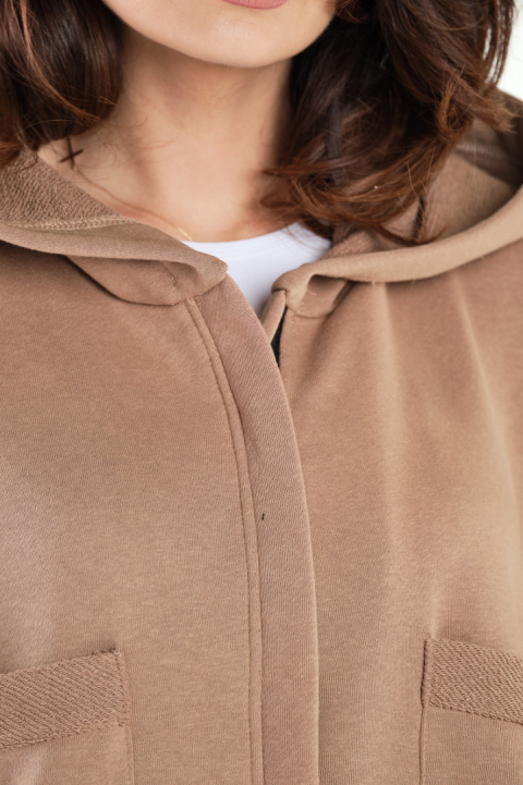 Bluza damska oversize z kapturem rozpinana bawełniana beżowa M281 Bluza damska oversize z kapturem rozpinana bawełniana beżowa M281
