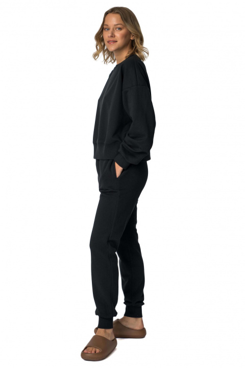 Bluza damska dresowa ze ściągaczami sportowa bawełniana czarna LA111 Bluza damska dresowa ze ściągaczami sportowa bawełniana czarna LA111