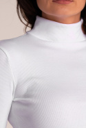 Bluzka damska z golfem prążkowana bawełniana długi rękaw biała M283