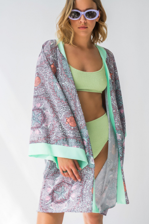 Kimono damskie szlafrok z kolorowym nadrukiem i wiązaniem m3 LA107 Kimono damskie szlafrok z kolorowym nadrukiem i wiązaniem m3 LA107