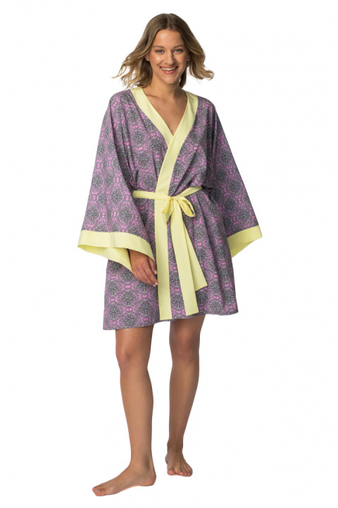 Kimono damskie szlafrok z kolorowym nadrukiem i wiązaniem m2 LA107 Kimono damskie szlafrok z kolorowym nadrukiem i wiązaniem m2 LA107