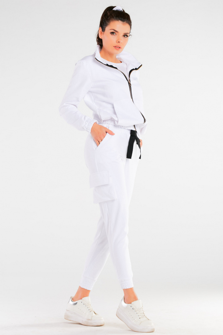 Spodnie damskie bojówki bawełniane ze ściągaczem białe M247