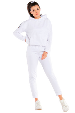 Spodnie damskie bawełniane wykończone podwinięciem białe M250