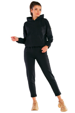 Spodnie damskie bawełniane wykończone podwinięciem czarne M250
