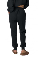 Spodnie damskie joggery dresowe ze ściągaczami bawełniane czarne LA112