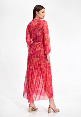Sukienka letnia maxi zapinana długi rękaw wiązanie wzór 138 M877