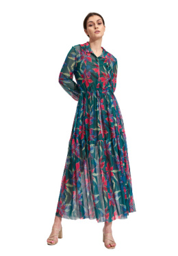 Sukienka letnia maxi zapinana długi rękaw wiązanie wzór 139 M877