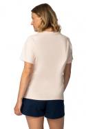 T-shirt damski koszulka z krótkim rękawem bawełniana brzoskwiniowy LA109
