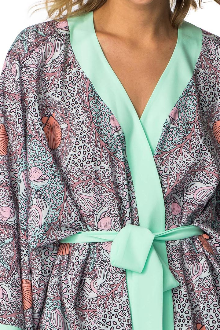 Kimono damskie szlafrok z kolorowym nadrukiem i wiązaniem m3 LA107 Kimono damskie szlafrok z kolorowym nadrukiem i wiązaniem m3 LA107
