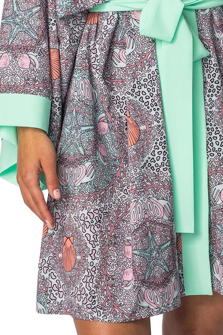 Kimono damskie szlafrok z kolorowym nadrukiem i wiązaniem m3 LA107