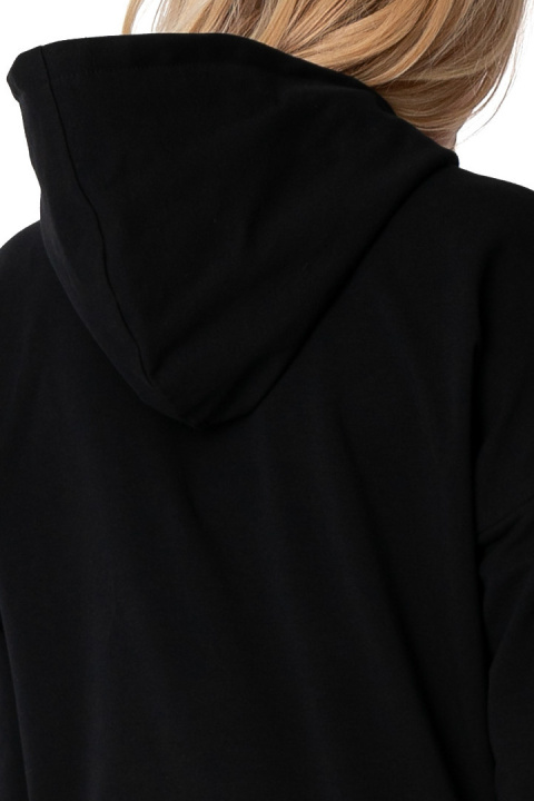 Krótka bluza damska crop dresowa z kapturem i gumką czarna LA103 Krótka bluza damska crop dresowa z kapturem i gumką czarna LA103