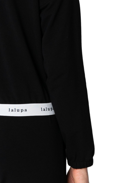 Krótka bluza damska crop dresowa z kapturem i gumką czarna LA103 Krótka bluza damska crop dresowa z kapturem i gumką czarna LA103