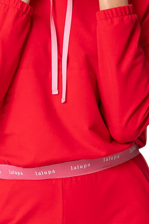 Krótka bluza damska crop dresowa z kapturem i gumką czerwona LA103 Krótka bluza damska crop dresowa z kapturem i gumką czerwona LA103