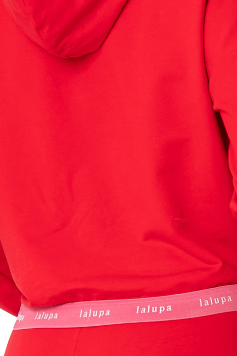 Krótka bluza damska crop dresowa z kapturem i gumką czerwona LA103 Krótka bluza damska crop dresowa z kapturem i gumką czerwona LA103