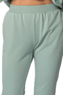 Spodnie damskie joggery dresowe ze ściągaczami bawełniane miętowe LA112