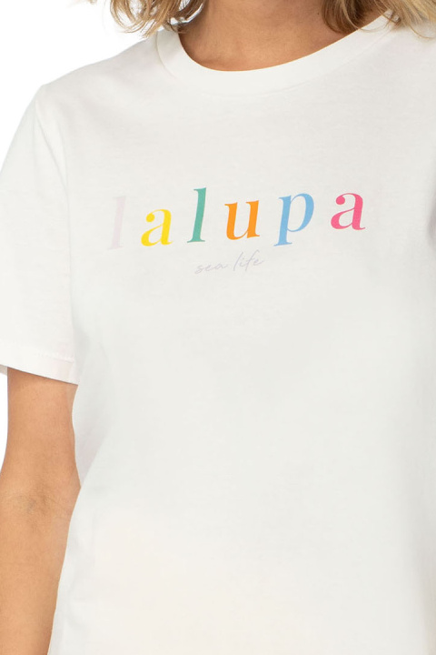 T-shirt damski koszulka z krótkim rękawem bawełniana ecru LA109 T-shirt damski koszulka z krótkim rękawem bawełniana ecru LA109