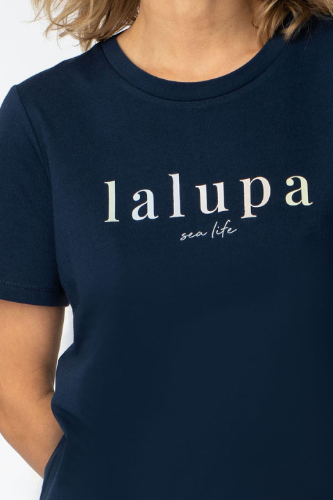 T-shirt damski koszulka z krótkim rękawem bawełniana granatowy LA109 T-shirt damski koszulka z krótkim rękawem bawełniana granatowy LA109