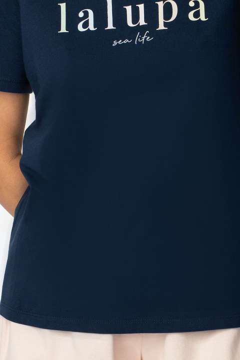 T-shirt damski koszulka z krótkim rękawem bawełniana granatowy LA109 T-shirt damski koszulka z krótkim rękawem bawełniana granatowy LA109