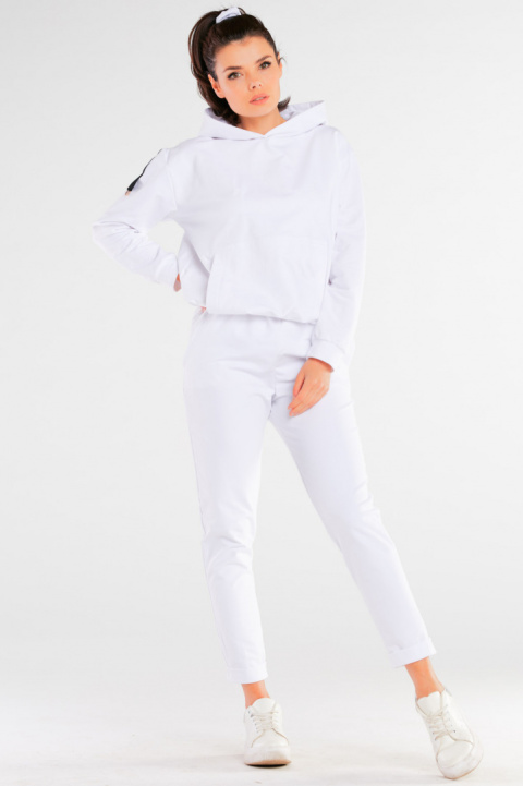 Bluza damska dresowa kangurka z kapturem bawełniana biała M248 Bluza damska dresowa kangurka z kapturem bawełniana biała M248