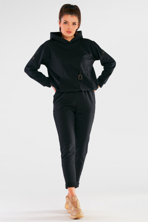 Bluza damska dresowa kangurka z kapturem bawełniana czarna M248 Bluza damska dresowa kangurka z kapturem bawełniana czarna M248