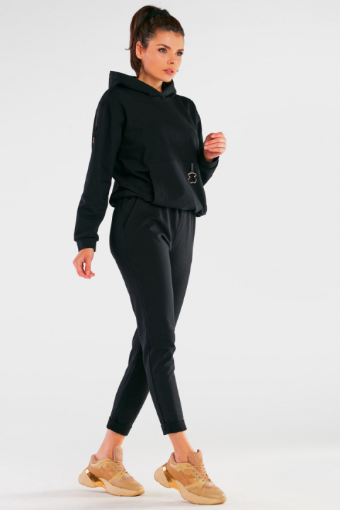 Bluza damska dresowa kangurka z kapturem bawełniana czarna M248 Bluza damska dresowa kangurka z kapturem bawełniana czarna M248