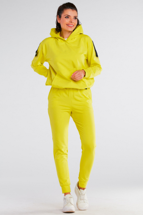 Bluza damska dresowa kangurka z kapturem bawełniana limonkowa M248 Bluza damska dresowa kangurka z kapturem bawełniana limonkowa M248