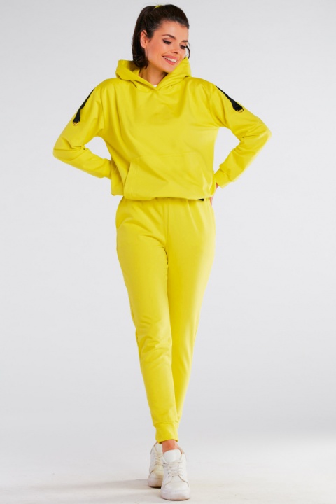 Bluza damska dresowa kangurka z kapturem bawełniana limonkowa M248 Bluza damska dresowa kangurka z kapturem bawełniana limonkowa M248