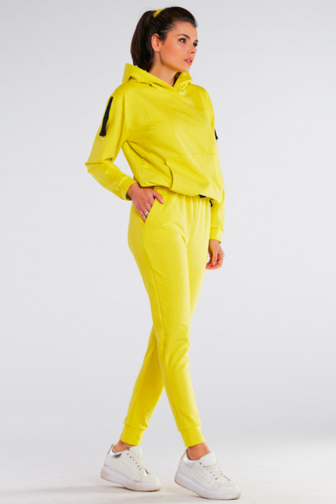 Bluza damska dresowa kangurka z kapturem bawełniana limonkowa M248 Bluza damska dresowa kangurka z kapturem bawełniana limonkowa M248