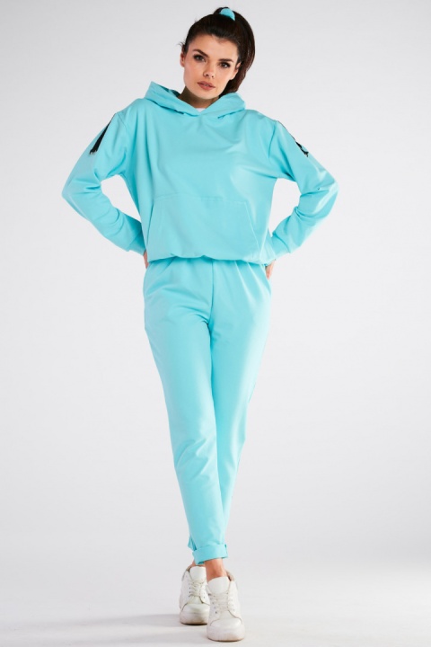 Bluza damska dresowa kangurka z kapturem bawełniana niebieska M248 Bluza damska dresowa kangurka z kapturem bawełniana niebieska M248