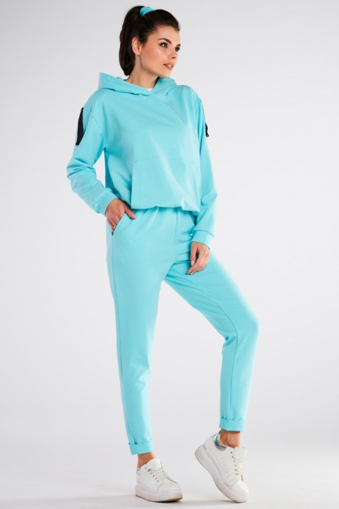 Bluza damska dresowa kangurka z kapturem bawełniana niebieska M248 Bluza damska dresowa kangurka z kapturem bawełniana niebieska M248