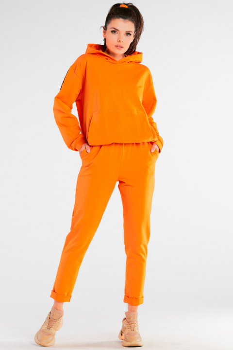 Bluza damska dresowa kangurka z kapturem bawełniana pomarańczowa M248 Bluza damska dresowa kangurka z kapturem bawełniana pomarańczowa M248