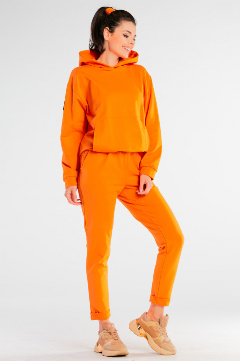 Bluza damska dresowa kangurka z kapturem bawełniana pomarańczowa M248 Bluza damska dresowa kangurka z kapturem bawełniana pomarańczowa M248
