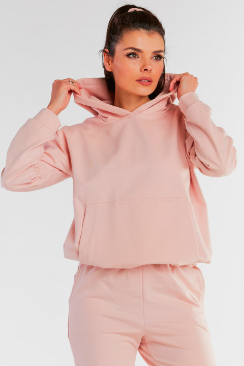 Bluza damska dresowa kangurka z kapturem bawełniana pudrowy róż M248 Bluza damska dresowa kangurka z kapturem bawełniana pudrowy róż M248