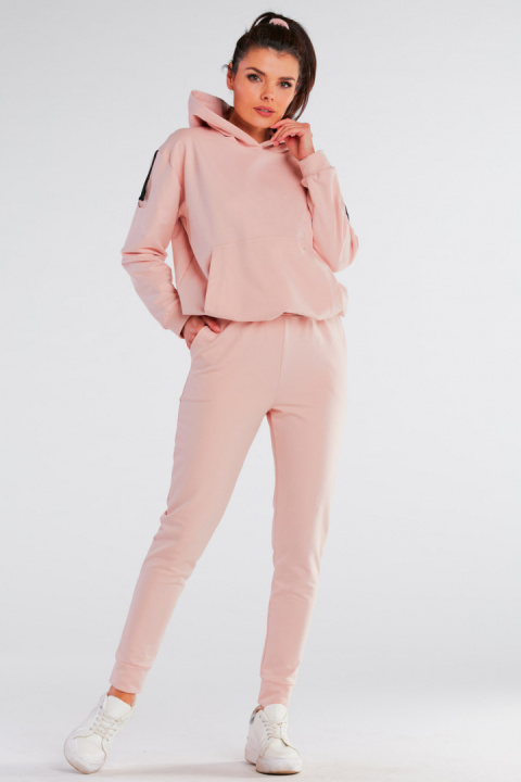Bluza damska dresowa kangurka z kapturem bawełniana pudrowy róż M248 Bluza damska dresowa kangurka z kapturem bawełniana pudrowy róż M248