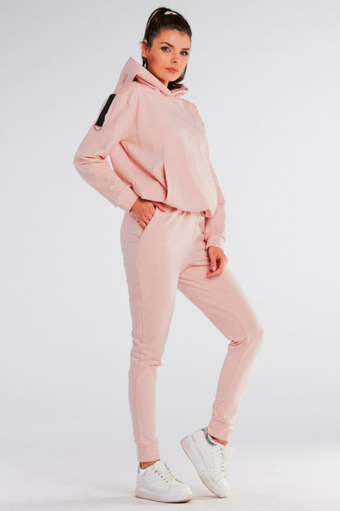 Bluza damska dresowa kangurka z kapturem bawełniana pudrowy róż M248 Bluza damska dresowa kangurka z kapturem bawełniana pudrowy róż M248