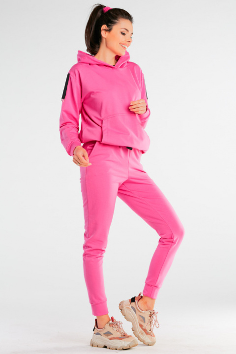 Bluza damska dresowa kangurka z kapturem bawełniana różowa M248 Bluza damska dresowa kangurka z kapturem bawełniana różowa M248