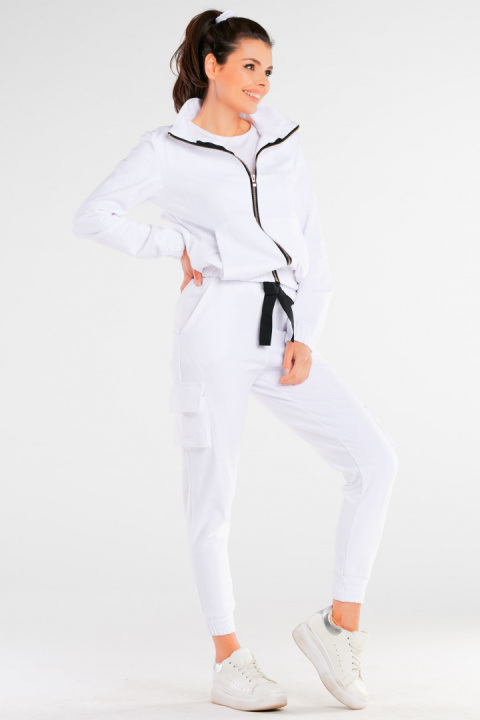 Bluza damska dresowa rozpinana bawełniana z kieszeniami biała M246 Bluza damska dresowa rozpinana bawełniana z kieszeniami biała M246
